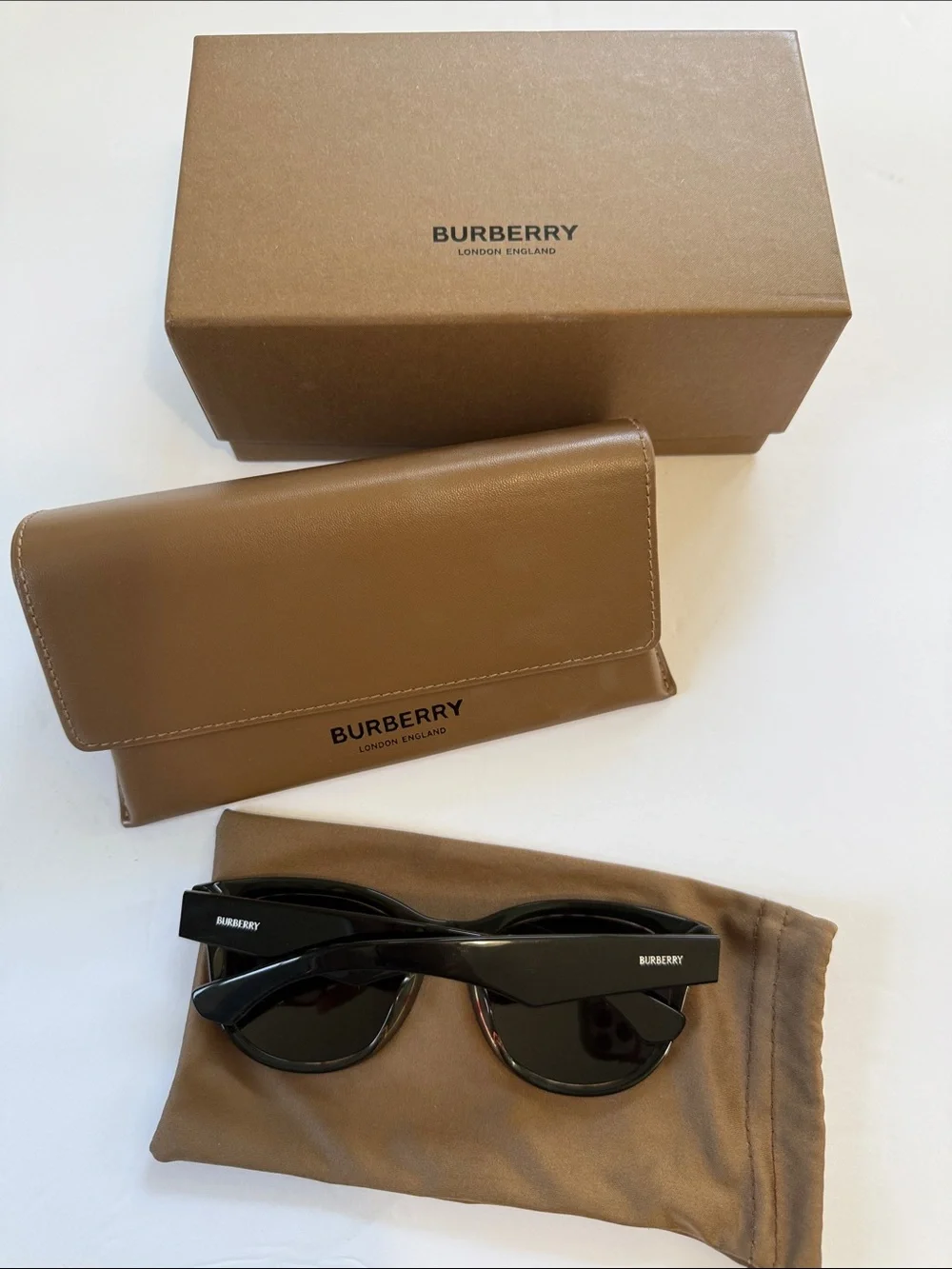 Burberry Men’s Black Sunglasses with Brown Case and Pouch